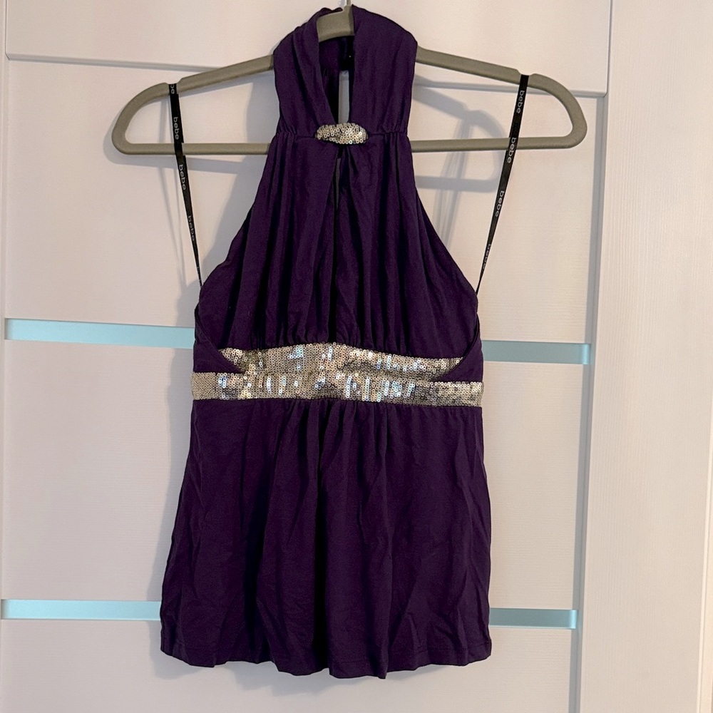 Bebe Purple Top with Silver Accents